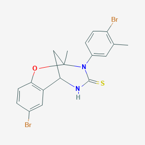 molecular formula C18H16Br2N2OS B2673480 8-bromo-3-(4-bromo-3-methylphenyl)-2-methyl-5,6-dihydro-2H-2,6-methanobenzo[g][1,3,5]oxadiazocine-4(3H)-thione CAS No. 1019149-59-7