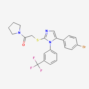 molecular formula C22H19BrF3N3OS B2673483 2-((5-(4-bromophenyl)-1-(3-(trifluoromethyl)phenyl)-1H-imidazol-2-yl)thio)-1-(pyrrolidin-1-yl)ethanone CAS No. 1226439-29-7