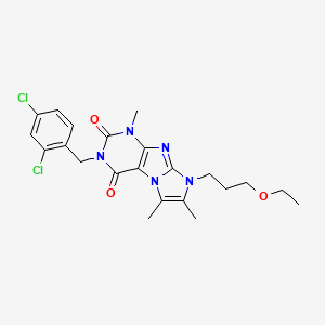 molecular formula C22H25Cl2N5O3 B2673489 3-(2,4-dichlorobenzyl)-8-(3-ethoxypropyl)-1,6,7-trimethyl-1H-imidazo[2,1-f]purine-2,4(3H,8H)-dione CAS No. 904373-38-2