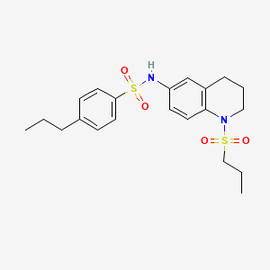 molecular formula C21H28N2O4S2 B2673494 4-propyl-N-(1-(propylsulfonyl)-1,2,3,4-tetrahydroquinolin-6-yl)benzenesulfonamide CAS No. 941944-81-6