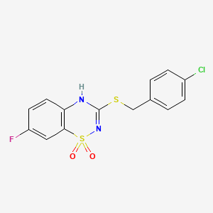 molecular formula C14H10ClFN2O2S2 B2673500 3-((4-chlorobenzyl)thio)-7-fluoro-4H-benzo[e][1,2,4]thiadiazine 1,1-dioxide CAS No. 899750-28-8