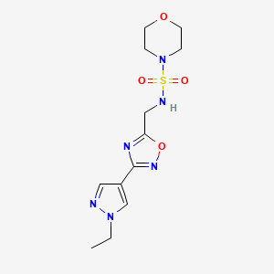 molecular formula C12H18N6O4S B2673505 N-((3-(1-乙基-1H-吡唑-4-基)-1,2,4-噁二唑-5-基)甲基)吗啉-4-磺酰胺 CAS No. 2034305-38-7