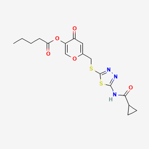molecular formula C17H19N3O5S2 B2673508 [6-[[5-(环丙烷羧酰氨基)-1,3,4-噻二唑-2-基]硫代甲基]-4-氧代吡喃-3-基]戊酸酯 CAS No. 877650-61-8