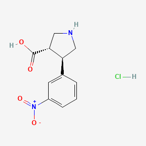 molecular formula C11H13ClN2O4 B2673514 (3S,4R)-4-(3-Nitrophenyl)pyrrolidine-3-carboxylic acid;hydrochloride CAS No. 1956306-58-3