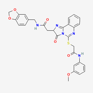 molecular formula C29H25N5O6S B2673516 N-(1,3-benzodioxol-5-ylmethyl)-2-[5-[2-(3-methoxyanilino)-2-oxoethyl]sulfanyl-3-oxo-2H-imidazo[1,2-c]quinazolin-2-yl]acetamide CAS No. 959565-30-1