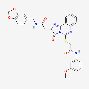 2-{[2-({[(2H-1,3-benzodioxol-5-yl)methyl]carbamoyl}methyl)-3-oxo-2H,3H-imidazo[1,2-c]quinazolin-5-yl]sulfanyl}-N-(3-methoxyphenyl)acetamide