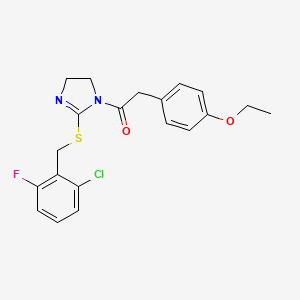 molecular formula C20H20ClFN2O2S B2673526 1-[2-[(2-氯-6-氟苯基)甲基硫代基]-4,5-二氢咪唑-1-基]-2-(4-乙氧基苯基)乙酮 CAS No. 851802-98-7