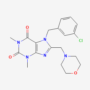 molecular formula C19H22ClN5O3 B2673527 7-(3-chlorobenzyl)-1,3-dimethyl-8-(morpholin-4-ylmethyl)-3,7-dihydro-1H-purine-2,6-dione CAS No. 851940-02-8
