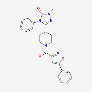 molecular formula C24H23N5O3 B2673534 1-methyl-4-phenyl-3-(1-(5-phenylisoxazole-3-carbonyl)piperidin-4-yl)-1H-1,2,4-triazol-5(4H)-one CAS No. 1421474-22-7