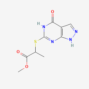 molecular formula C9H10N4O3S B2673535 methyl 2-((4-oxo-4,5-dihydro-1H-pyrazolo[3,4-d]pyrimidin-6-yl)thio)propanoate CAS No. 877630-52-9