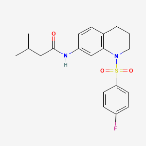 molecular formula C20H23FN2O3S B2673549 N-[1-(4-fluorophenyl)sulfonyl-3,4-dihydro-2H-quinolin-7-yl]-3-methylbutanamide CAS No. 1005302-13-5