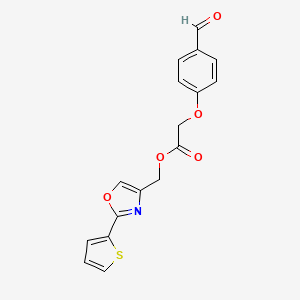 molecular formula C17H13NO5S B2673551 (2-Thiophen-2-yl-1,3-oxazol-4-yl)methyl 2-(4-formylphenoxy)acetate CAS No. 1117704-94-5