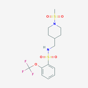 molecular formula C14H19F3N2O5S2 B2673553 N-((1-(methylsulfonyl)piperidin-4-yl)methyl)-2-(trifluoromethoxy)benzenesulfonamide CAS No. 2034415-71-7