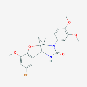 molecular formula C20H21BrN2O5 B2673555 8-bromo-3-(3,4-dimethoxyphenyl)-10-methoxy-2-methyl-5,6-dihydro-2H-2,6-methanobenzo[g][1,3,5]oxadiazocin-4(3H)-one CAS No. 899353-77-6