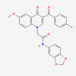 molecular formula C26H19FN2O6 B2673558 N-(1,3-benzodioxol-5-yl)-2-[3-(4-fluorobenzoyl)-6-methoxy-4-oxoquinolin-1-yl]acetamide CAS No. 866342-72-5