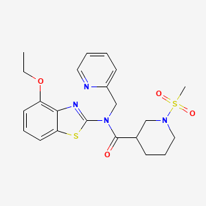 molecular formula C22H26N4O4S2 B2673571 N-(4-ethoxybenzo[d]thiazol-2-yl)-1-(methylsulfonyl)-N-(pyridin-2-ylmethyl)piperidine-3-carboxamide CAS No. 1058399-38-4