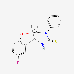 molecular formula C17H15FN2OS B2673585 8-fluoro-2-methyl-3-phenyl-5,6-dihydro-2H-2,6-methanobenzo[g][1,3,5]oxadiazocine-4(3H)-thione CAS No. 892305-30-5
