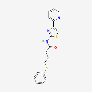 molecular formula C18H17N3OS2 B2673591 4-苯基硫醇-N-(4-吡啶-2-基-1,3-噻唑-2-基)丁酰胺 CAS No. 794556-41-5