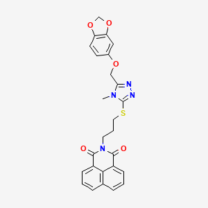 molecular formula C26H22N4O5S B2673599 2-[3-({5-[(1,3-苯并二噁杂环戊-5-基氧基)甲基]-4-甲基-4H-1,2,4-三唑-3-基}硫基)丙基]-1H-苯并[de]异喹啉-1,3(2H)-二酮 CAS No. 897830-96-5