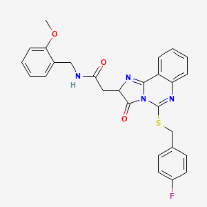 molecular formula C27H23FN4O3S B2673609 2-[5-[(4-fluorophenyl)methylsulfanyl]-3-oxo-2H-imidazo[1,2-c]quinazolin-2-yl]-N-[(2-methoxyphenyl)methyl]acetamide CAS No. 958599-51-4