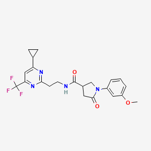 molecular formula C22H23F3N4O3 B2673633 N-(2-(4-环丙基-6-(三氟甲基)嘧啶-2-基)乙基)-1-(3-甲氧基苯基)-5-氧代吡咯啉-3-羧酰胺 CAS No. 1396866-76-4