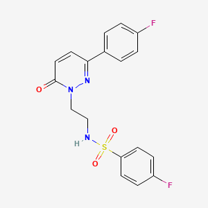 molecular formula C18H15F2N3O3S B2673635 4-fluoro-N-(2-(3-(4-fluorophenyl)-6-oxopyridazin-1(6H)-yl)ethyl)benzenesulfonamide CAS No. 921512-80-3