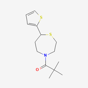 molecular formula C14H21NOS2 B2673636 2,2-Dimethyl-1-(7-(thiophen-2-yl)-1,4-thiazepan-4-yl)propan-1-one CAS No. 1705067-89-5