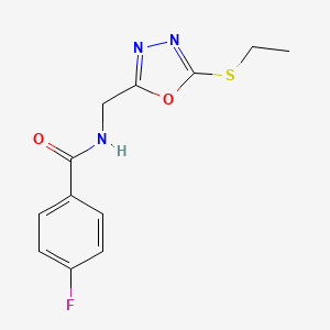molecular formula C12H12FN3O2S B2673637 N-[(5-ethylsulfanyl-1,3,4-oxadiazol-2-yl)methyl]-4-fluorobenzamide CAS No. 921130-80-5