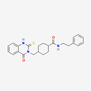 molecular formula C24H27N3O2S B2673646 4-((4-氧代-2-硫代-1,2-二氢喹啉-3(4H)-基甲基)-N-苯乙基环己烷甲酰胺 CAS No. 443351-61-9