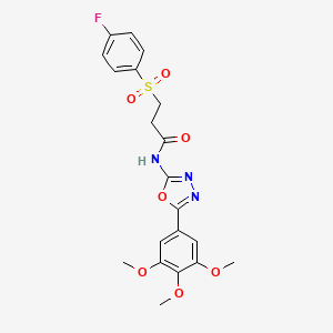 molecular formula C20H20FN3O7S B2673656 3-(4-fluorophenyl)sulfonyl-N-[5-(3,4,5-trimethoxyphenyl)-1,3,4-oxadiazol-2-yl]propanamide CAS No. 895473-38-8
