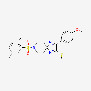 molecular formula C23H27N3O3S2 B2673676 8-[(2,5-Dimethylphenyl)sulfonyl]-2-(4-methoxyphenyl)-3-(methylthio)-1,4,8-triazaspiro[4.5]deca-1,3-diene CAS No. 932998-61-3