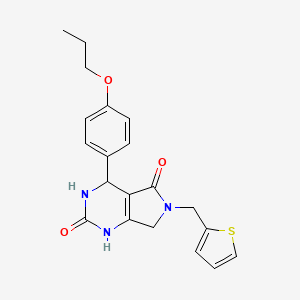 molecular formula C20H21N3O3S B2673686 4-(4-propoxyphenyl)-6-(thiophen-2-ylmethyl)-3,4,6,7-tetrahydro-1H-pyrrolo[3,4-d]pyrimidine-2,5-dione CAS No. 1021122-34-8