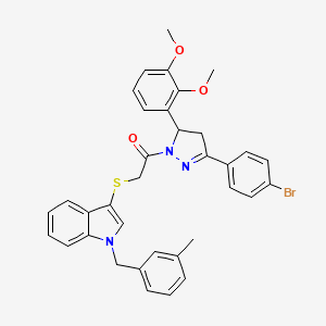 molecular formula C35H32BrN3O3S B2673711 1-[5-(4-溴苯基)-3-(2,3-二甲氧基苯基)-3,4-二氢吡唑-2-基]-2-[1-[(3-甲基苯基)甲基]吲哚-3-基]砜基乙酮 CAS No. 681276-15-3