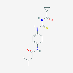 molecular formula C16H21N3O2S B267372 N-({4-[(3-methylbutanoyl)amino]phenyl}carbamothioyl)cyclopropanecarboxamide 
