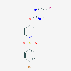 molecular formula C15H15BrFN3O3S B2673727 2-[1-(4-Bromophenyl)sulfonylpiperidin-4-yl]oxy-5-fluoropyrimidine CAS No. 2380084-73-9