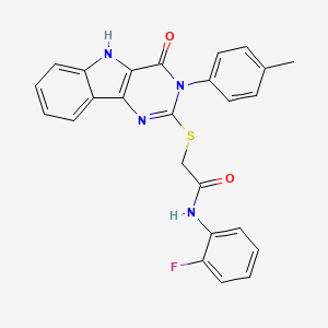 molecular formula C25H19FN4O2S B2673728 N-(2-fluorophenyl)-2-[[3-(4-methylphenyl)-4-oxo-5H-pyrimido[5,4-b]indol-2-yl]sulfanyl]acetamide CAS No. 536704-55-9