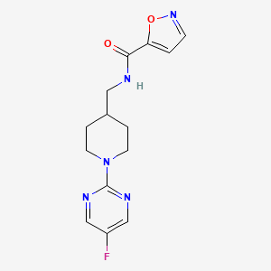 molecular formula C14H16FN5O2 B2673742 N-((1-(5-fluoropyrimidin-2-yl)piperidin-4-yl)methyl)isoxazole-5-carboxamide CAS No. 2034258-25-6