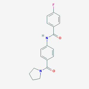 molecular formula C18H17FN2O2 B267375 4-fluoro-N-[4-(1-pyrrolidinylcarbonyl)phenyl]benzamide 