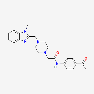 molecular formula C23H27N5O2 B2673784 N-(4-acetylphenyl)-2-(4-((1-methyl-1H-benzo[d]imidazol-2-yl)methyl)piperazin-1-yl)acetamide CAS No. 1171005-16-5
