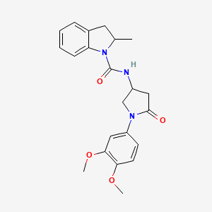 molecular formula C22H25N3O4 B2673839 N-(1-(3,4-dimethoxyphenyl)-5-oxopyrrolidin-3-yl)-2-methylindoline-1-carboxamide CAS No. 894018-42-9