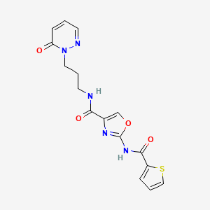 molecular formula C16H15N5O4S B2673840 N-(3-(6-oxopyridazin-1(6H)-yl)propyl)-2-(thiophene-2-carboxamido)oxazole-4-carboxamide CAS No. 1286727-95-4