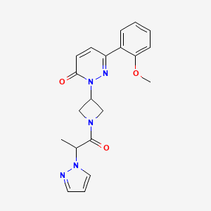molecular formula C20H21N5O3 B2673870 6-(2-Methoxyphenyl)-2-[1-(2-pyrazol-1-ylpropanoyl)azetidin-3-yl]pyridazin-3-one CAS No. 2380081-19-4