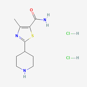 molecular formula C10H17Cl2N3OS B2673901 4-甲基-2-哌啶-4-基-1,3-噻唑-5-甲酰胺;二盐酸盐 CAS No. 2260936-25-0