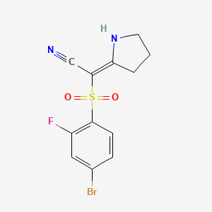 molecular formula C12H10BrFN2O2S B2673940 (2E)-[(4-bromo-2-fluorophenyl)sulfonyl](pyrrolidin-2-ylidene)acetonitrile CAS No. 1993481-49-4