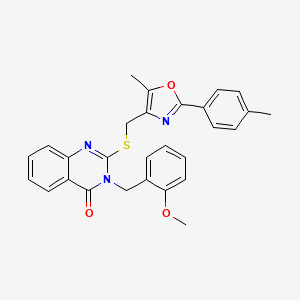 molecular formula C28H25N3O3S B2673982 3-(2-methoxybenzyl)-2-(((5-methyl-2-(p-tolyl)oxazol-4-yl)methyl)thio)quinazolin-4(3H)-one CAS No. 1114647-78-7