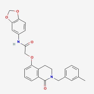 molecular formula C26H24N2O5 B2673998 N-(1,3-苯并二氧杂环戊二烯-5-基)-2-[[2-[(3-甲基苯基)甲基]-1-氧代-3,4-二氢异喹啉-5-基氧基]乙酰胺 CAS No. 850907-55-0