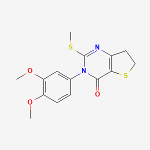 molecular formula C15H16N2O3S2 B2674021 3-(3,4-Dimethoxyphenyl)-2-methylsulfanyl-6,7-dihydrothieno[3,2-d]pyrimidin-4-one CAS No. 877655-32-8