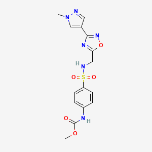 molecular formula C15H16N6O5S B2674030 methyl (4-(N-((3-(1-methyl-1H-pyrazol-4-yl)-1,2,4-oxadiazol-5-yl)methyl)sulfamoyl)phenyl)carbamate CAS No. 2034515-14-3