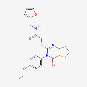 molecular formula C21H21N3O4S2 B2674035 2-[[3-(4-ethoxyphenyl)-4-oxo-6,7-dihydrothieno[3,2-d]pyrimidin-2-yl]sulfanyl]-N-(furan-2-ylmethyl)acetamide CAS No. 686772-45-2