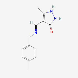 molecular formula C13H15N3O B2674080 5-甲基-4-{[(4-甲基苯甲基)氨基]甲亚甲基}-2,4-二氢-3H-吡唑-3-酮 CAS No. 338975-78-3